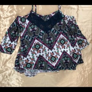 Blue,pink flower shirt very colorful